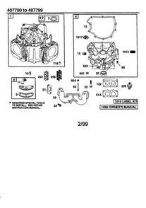 Cylinder Assembly Diagram and Parts List for 407700-407799 0122-0124-0128 Briggs and Stratton Engine